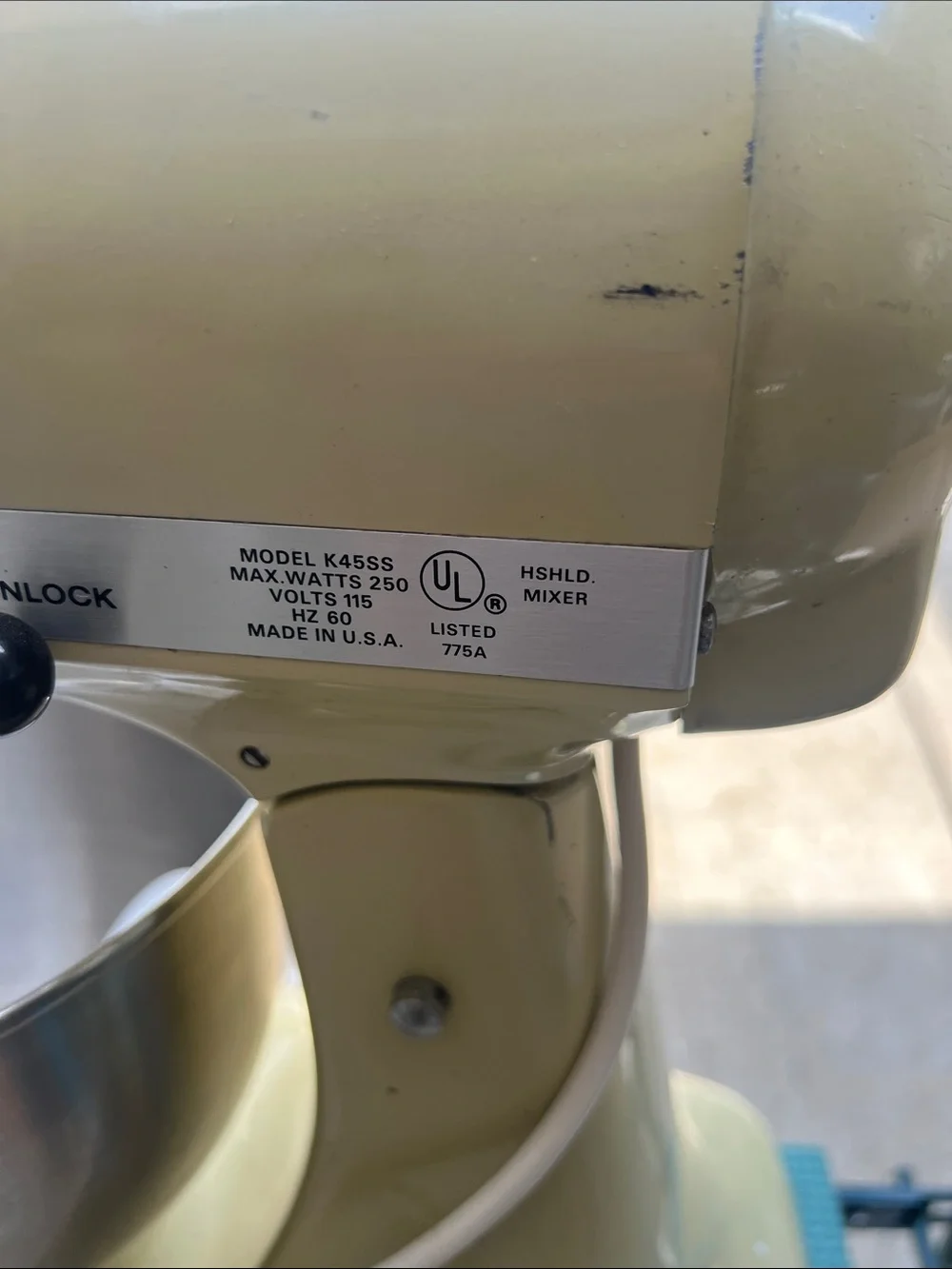 Vintage KitchenAid Tilt-Head Stand Mixer in Pale Yellow with Stainless Bowl